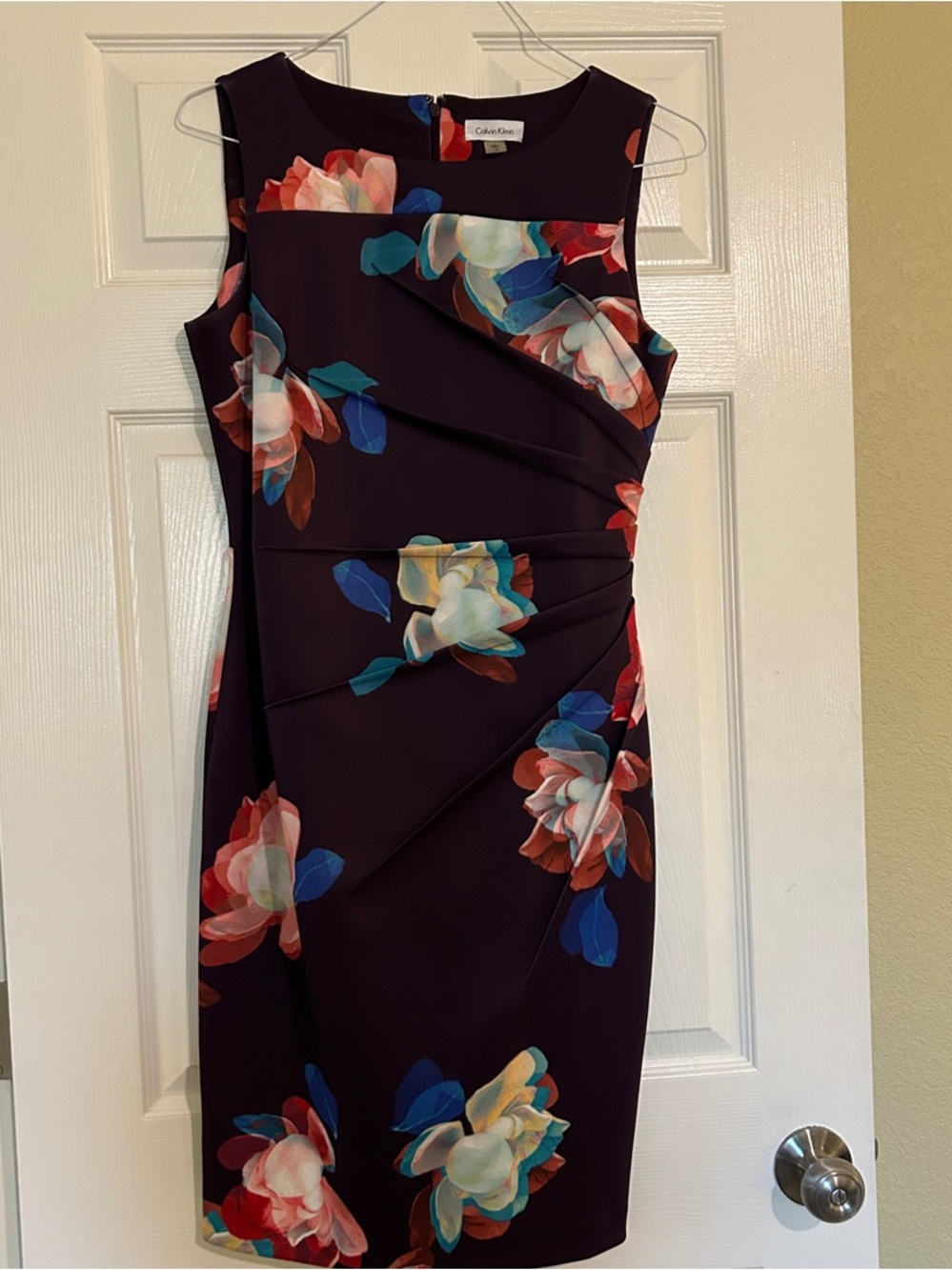 Calvin Klein Deep Plum Purple Floral Midi Sheath Dress
